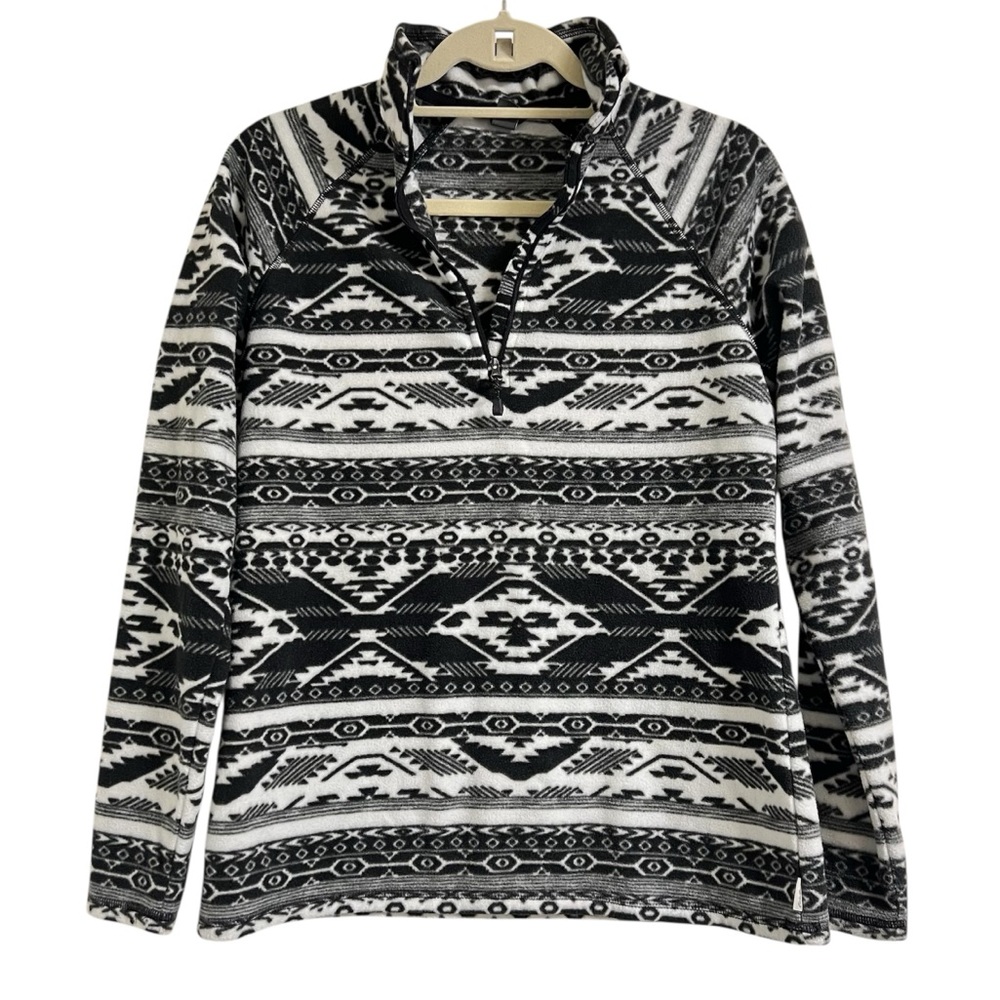 Eddie Bauer Black & White Quarter Zip Pullover Women's Fleece Sweater, Small - Picture 2 of 11